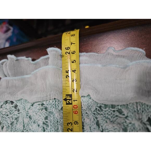 Soft Surroundings Pastel Green Teal Short Sleeve Cardigan Sweater Size M Crochet - Picture 12 of 12